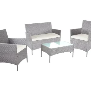 2-1-1 Poly-rotan tuinset Hamar,grijs, kussens cr??me