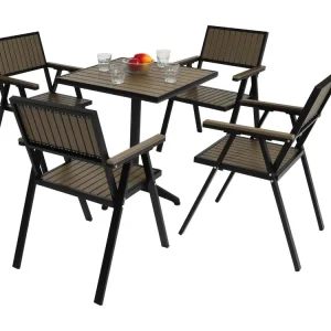 4-delige set tuinstoel + tuintafel MCW-J95,zwart, grijs
