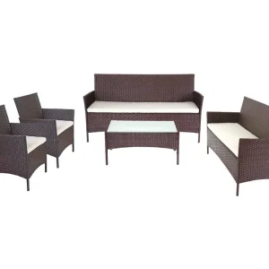 3-2-1-1 Polyrotan set Hamar,bruin-gem??leerd, kussens cr??me