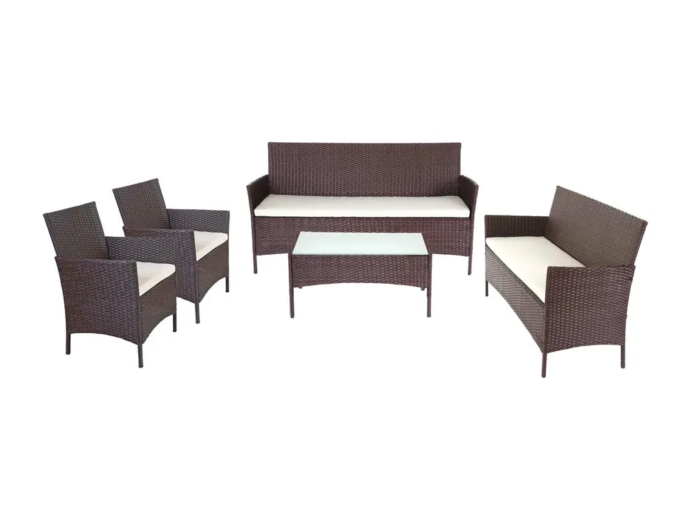 3-2-1-1 Polyrotan set Hamar,bruin-gem??leerd, kussens cr??me