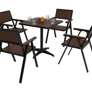 4-delige set tuinstoel + tuintafel MCW-J95,zwart, donkerbruin