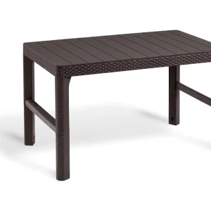 Keter Lyon 2-in-1 tuintafel, weerbestendig, bruin, 116 x 71 cm, in hoogte verstelbare outdoortafel, balkon en terras, robuuste balkontafel, duurzaam en