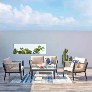 Loungeset 4 Plaatsen Aluminium en Touw Beige/Zwart Anahma Modern en Comfortabel