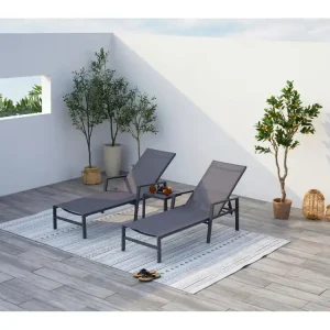Set van 2 donkergrijze ligstoelen met bijzettafel BARI - Strak design voor tuin of terras