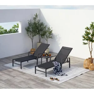 Set van 2 ligstoelen met bijzettafel zwart BARI - Strak design voor tuin of terras