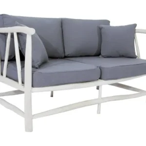 Tweezits teakhouten fauteuil met grijze kussen MOA - Etnische en Comfortabele Stijl