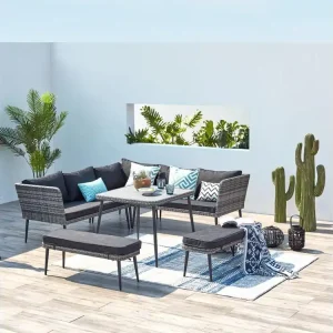 Loungeset voor 9 personen van grijze hars BARACOA