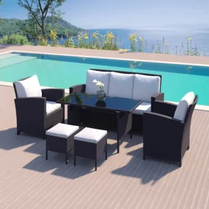 Loungeset 7-delig van zwart/wit gevlochten kunststof MODERNA - Strak Design - Veelzijdig