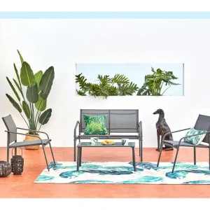 Lage 4-zits tuinset grijs van staal ETIORA - Eenvoudig ontwerp, robuustheid en elegantie voor uw buitenruimte