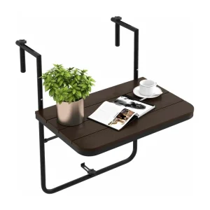 Balkontafel om op te hangen, inklapbare balkonhangtafel met 3-traps verstelbare hoogte, klaptafel, hangtafel,voor balkonleuningen, 60 x 40 cm, koffie ZB33211