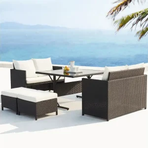 Loungeset van gevlochten kunsthars NOUMEA 8 plaatsen zwart/wit