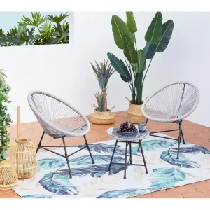 Tuinset 2 eierstoelen + lage tafel lichtgrijs ACAPULCO