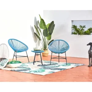 Tuinset 2 eierstoelen + lage tafel blauw ACAPULCO