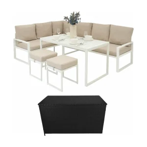 Tuinmeubel Set Wit Aluminium Rotan Opbergbox Zwart 582L Buiten Zitbank