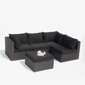 Modulaire 5-zits loungeset van zwart gevlochten hars MILANO