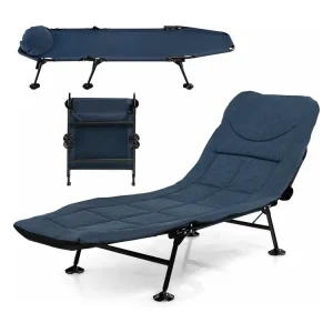 Karperligstoel met afneembaar matras en 6-voudig, inklapbaar veldbed, tot 200 kg belastbaar, visligstoel, campingbed, 194 x 66 x 29 cm, marineblauw ZB32918