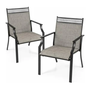 Set van 2 tuinstoelen, terrasstoelen, balkonstoelen met sneldrogende stof, outdoorstoelen, belastbaar tot 150 kg, voor tuin, balkon, zwembad (koffie)ZB33584