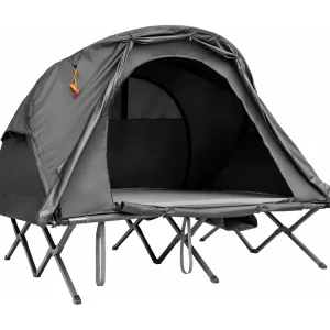 2-Persoons Kampeerbedje tent, 4-in-1 opvouwbaar tentbed, zelfopblazende matras en draagtas, draagbare verhoogde tent voor buitengebruik (Grijs)ZB32374