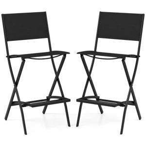 Set van 2 outdoor barkrukken, inklapbare barstoelen, tot 150 kg belastbaar, zithoogte 71 cm, tuinstoelen voor balkon, tuin en zwembad, zwartZB33563