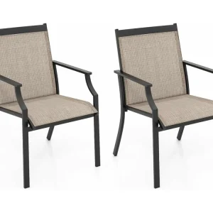 Set van 2 tuinstoelen, terrasstoelen, balkonstoelen met ademende zitting, outdoorstoelen tot 150 kg belastbaar, voor tuin, balkon, zwembad, koffieZB33582
