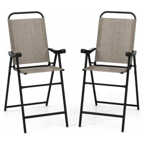 Set van 2 tuinstoelen, hoge klapstoelen met voetensteun,inklapbare barkrukken tot 150 kg belastbaar, balkonstoelen voor balkon, tuin, zwembad ZB33564