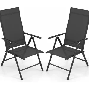 Set van 2 tuinstoelen, hoge rugleuning, klapstoelen met 7-voudig, balkonstoelen, tot 180 kg belastbaar, terrasstoelen voortuin,terras, balkon, zwart ZB33794