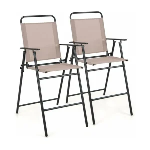 Set van 2 tuinstoelen, hoge klapstoelen met voetensteun,inklapbare barkrukken tot 150 kg belastbaar, balkonstoelen voor balkon, tuin, zwembad ZB33578