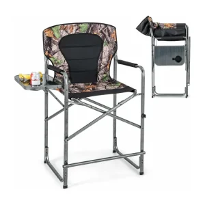 Opvouwbare campingstoel, hoge klapstoel met zijtafel, afneembare voetensteun, regisseursstoel, visstoel voor jacht, vissen, kamperen, draagvermogen 150 kg