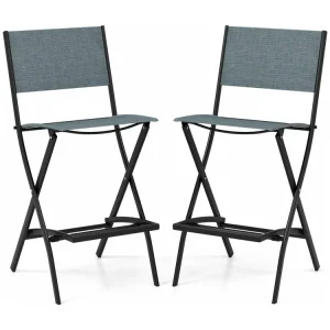 Set van 2 outdoor barkrukken, inklapbare barstoelen, barkruk tot 150 kg belastbaar, zithoogte 71 cm, tuinstoelen voor balkon, tuin en zwembad, blauwZB33563