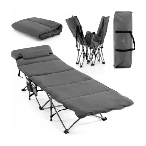 Veldbed, inklapbaar, campingbed met matras, draagbare campingstoel, belastbaar tot 200 kg, incl. draagtas, klapbed voor camping, strand, grijs ZB32675