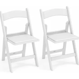 Set van 2 tuinstoelen van kunsthars, klapstoelen, belastbaar tot 500 kg, inklapbare terrasstoelen, balkonstoelen voor tuin,balkon, bruiloft, feest, wit ZB33133