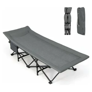Veldbed inklapbaar, campingbed tot 200 kg belastbaar, opklapbed, draagbare campingstoel, logeerbed voor binnen en buiten (grijs), 190 x 68,5 x 38 cm, ZB33520