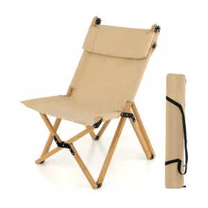 Campingstoel met 2-traps draagbare vouwstoel van bamboe, inclusief draagtas, ultralichte klapstoel, ligstoel, strandstoel voor camping ZB33943