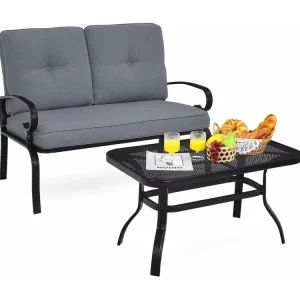 2-zits tuinbank met salontafel, zitbank met kussens, balkonmeubelset, tuinset, balkonset, zitgroep voor tuin, balkon, erf ZB32391