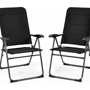 Set van 2 tuinstoelen, klapstoelen met 7-voudig verstelbare rugleuning, inklapbare balkonstoelen, terras, achtertuin, zwartAB92493