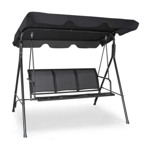 Schommelbank tuinschommel schommelbank ligstoel met zonnedak 3-zits (zwart)AB92614