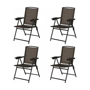 Set van 4 klapstoelen met hoge rugleuning, tuinstoel, klapstoel, terrasstoelen, outdoor, tot 135 kg, in hoogte verstelbaar