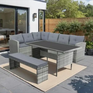 Loungeset 8 personen MOOREA met hoekbank van grijze gevlochten kunsthars