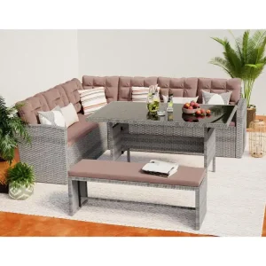 Loungeset voor 8 personen van grijs/bruin gevlochten hars MOOREA - Groot comfort buiten