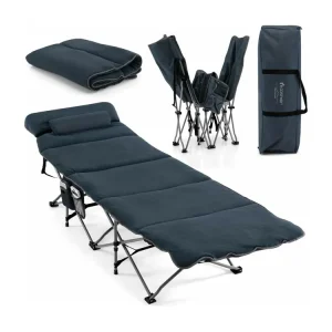 Veldbed, inklapbaar, campingbed met matras, kussen en zijzak, draagbare campingstoel, belastbaar tot 200 kg, incl. draagtas, klapbed voor camping, strand,ZB32675