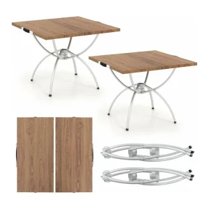 Set van 2 inklapbare campingtafels, uittrekbare klaptafel met aluminium frame en houtlook, vouwtafel met draagtas, voor wandelen, picknick, camping ZB33066