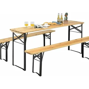 3-delige biertentgarnituur, picknicktafel met 2 zitbanken, campingtafelset met metalen frame, feesttentgarnituur voor terras, tuin, 178x46x76 cm
