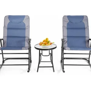 3-delige schommelligstoel, ligstoelen met bijzettafel, tuinligstoel, bistroset, ligstoel voor balkon, camping, tuin (blauw)AB5850