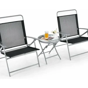 Bistrotafel met 2 stoelen, inklapbare balkonset, 3-delige tuinmeubelset, lage zithoogte, zitgroep, balkonmeubel, tuinmeubelen voor tuin, binnenplaats, balkon