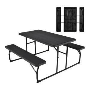 Inklapbare picknicktafel met banken, 136 cm, campingtafelset voor buiten, biertentgarnituur, biertafelgarnituur voor terras, tuin (zwart)AB92894