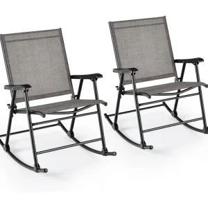 Inklapbare schommelstoelen, set van 2 tuinstoelen met ademende zitstof, schommelstoel voor achtertuin, terras, zwembad ZB33430