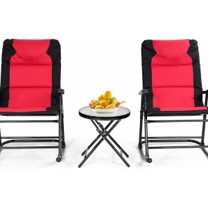 3-delige schommelligstoel, ligstoelen met bijzettafel, tuinligstoel, bistroset, ligstoel voor balkon, camping, tuin (rood)AB5850