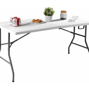 Buffettafel inklapbaar, 153 x 74 cm, klaptafel met draaggreep, partytafel, campingtafel van kunststof, tuintafel voor tuin, terras en balkon