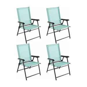 Set van 4 tuinstoelen, klapstoelen met armleuningen, balkonstoelen met weerbestendige stof, terrasstoelen voor tuin, achtertuin, balkon, mintgroen ZB33218