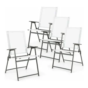 Set van 4 tuinstoelen, klapstoelen met weerbestendige stof, balkonstoelen met armleuningen, terrasstoelen voor tuin, terras, balkon (wit) ZB33246